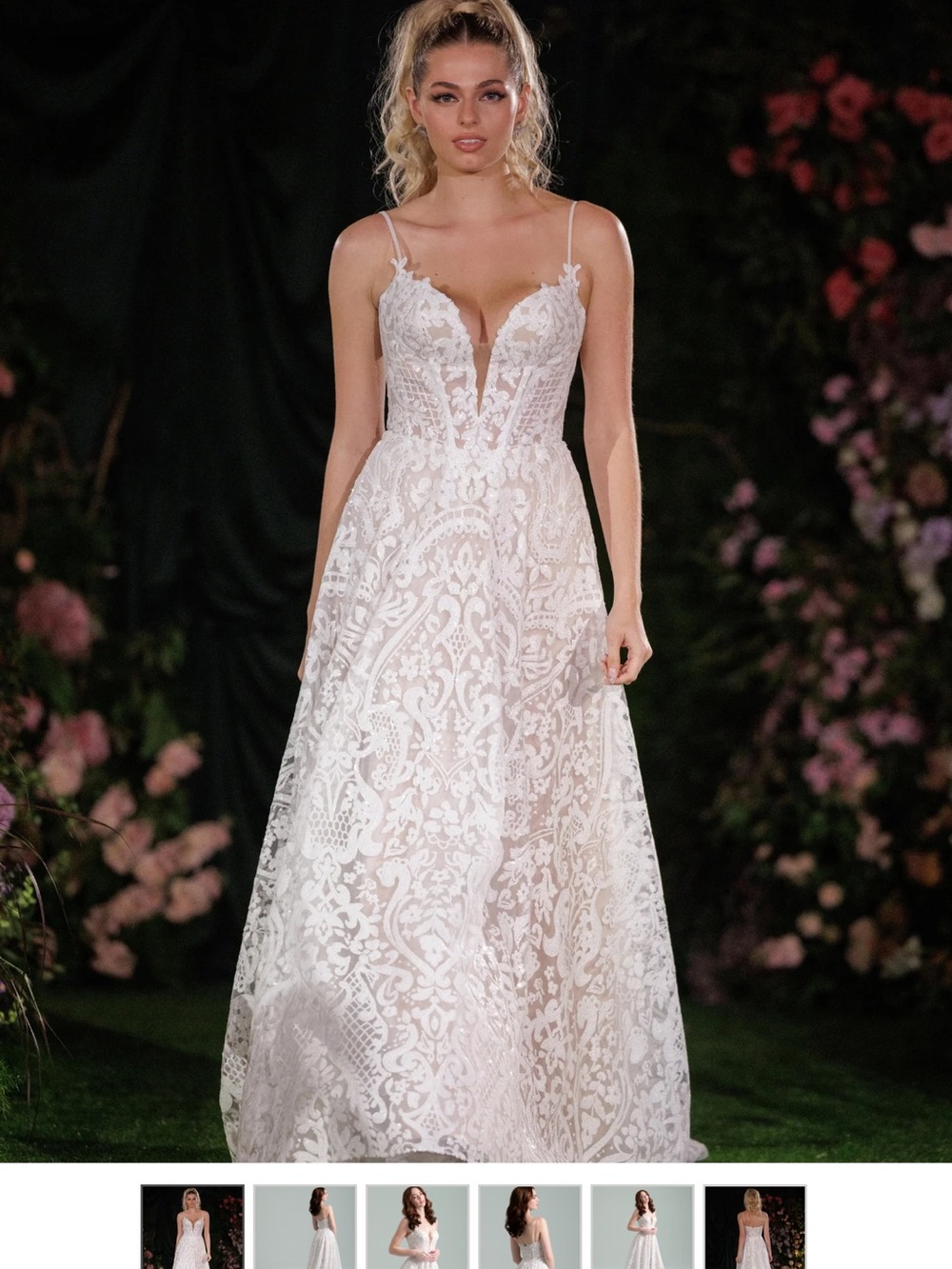 Hayley Paige Occasions White Lace Plunge Chemise with Spaghetti Straps